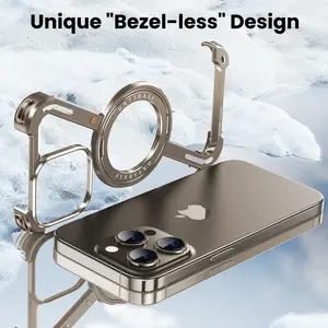 For iPhone 16 Promax borderless aluminum alloy armor phone Case For iPhone 15 Promax 14 13 rotating bracket magnetic metal Case