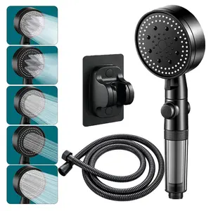 3pcs Pressure Boost Five-Step Adjustable Stop Button Filter Shower Head, Durable Plastic Material, Suitable for Sensitive Skin, Universal Installation
