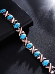 Women's Copper Bracelet, Magnetic Stone Bangle, Vintage Geometric Alloy Jewelry, Casual Fashion Gift, Includes Adjuster and Box