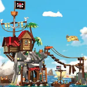 1044PCS Cliffside Broken Mast Cabin Building Blocks Assembly Street View MOC Bricks Model Toys Sets Birthday Holiday Gifts For Kids Adult