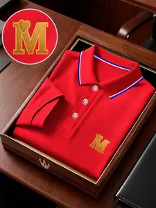 Men's Geometric Print Polo Shirt, Loose-Fit Short Sleeve, Breathable Elastic Fabric, Casual Business Tee, Spring Summer New Arrival