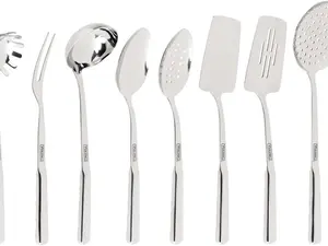 Viking Culinary 304 Stainless Steel Kitchen Utensil Set - 8 Piece, Ergonomic Handles, Dishwasher Safe - Silver