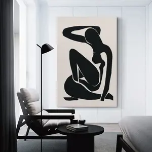 Black Matisse Art Print Eclectic Vintage Wall Decor Black And Beige Canvas Poster High-Definition Pinewood Stretch Bar Ready To Hang