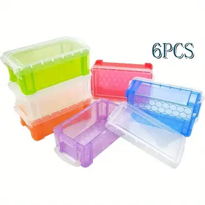 Pack Of 6 Colored Small Plastic Transparent Storage Box Cover, Reusable And Stackable Process Box, Small Item Accessory Storage for Beads And Jewelry summervibes