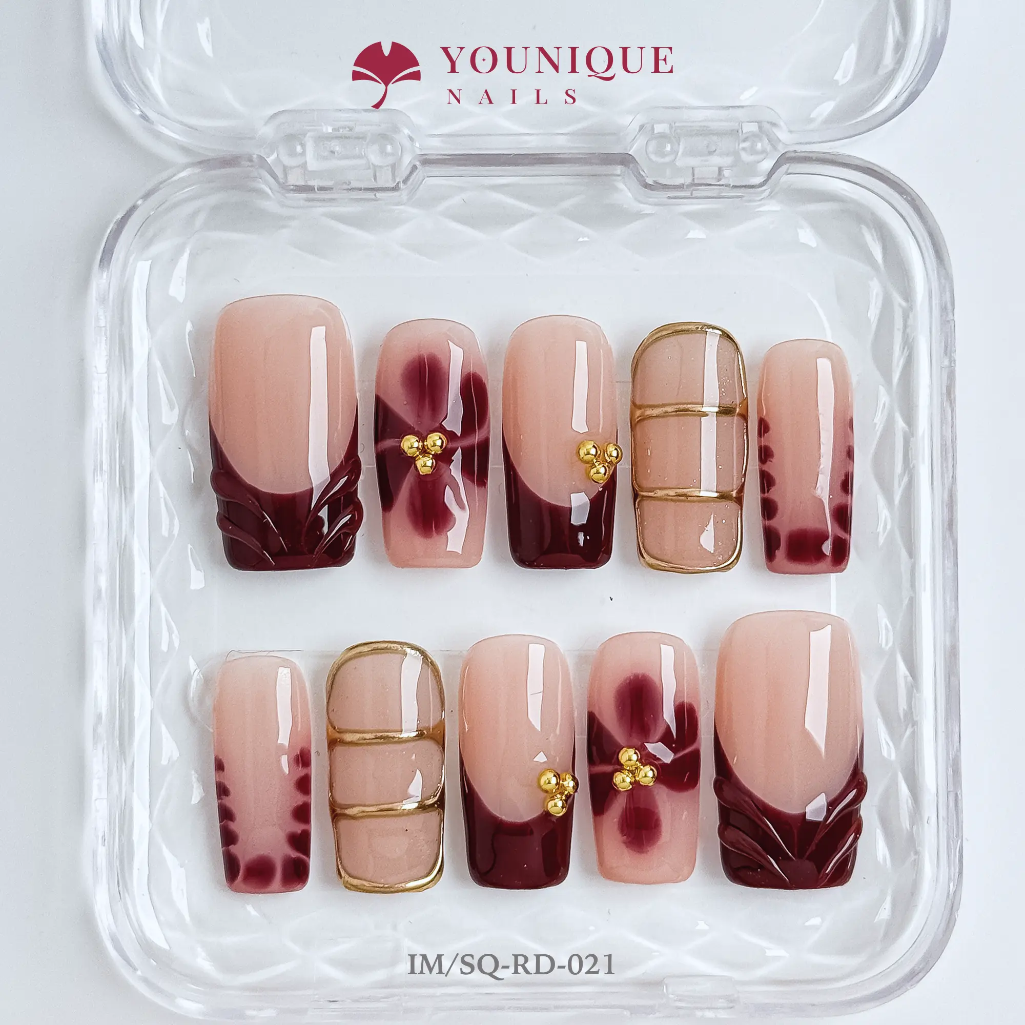 Younique Nails | 10PCS 100% Handmade Press-On Nails | Reusable Colorful Art acrylic Luxury Pearls and Rhinestones Long-Lasting 3D stylish office wear salon-quality
