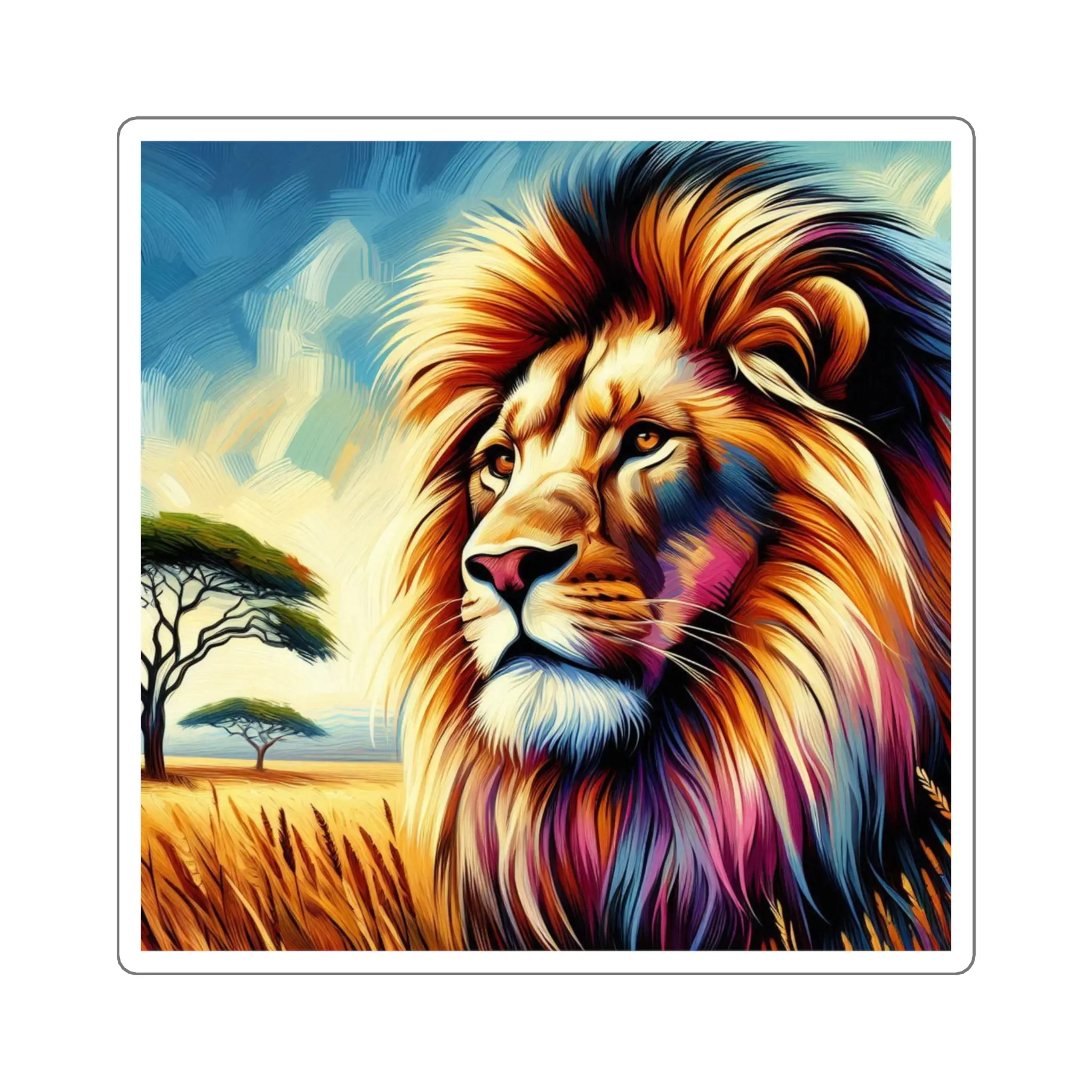 Wildlife Sticker: Male Lion Graphic on Savannah