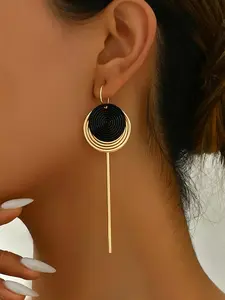 Women's Fashion Pendant Earrings, Minimalist Art Style, Geometric Spiral Disc with Ring, Ear Hook Design, Daily Wear Jewelry Gift, Lightweight Earring