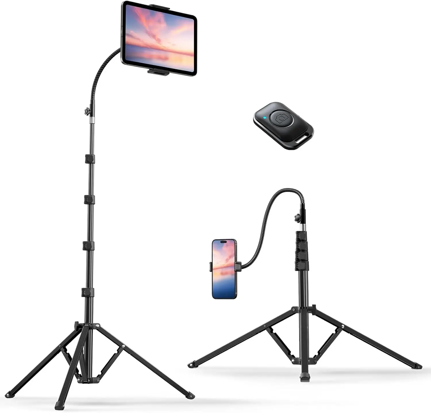 Weilisi 82" Tall Heavy Duty Phone Stand for Recording, Tablet Stand Holder with 15" Adjustable Gooseneck, Overhead Selfie Tripod for iPhone/iPad/Android for Recording/Live Streaming/Watching/Cooking/Lash Techs