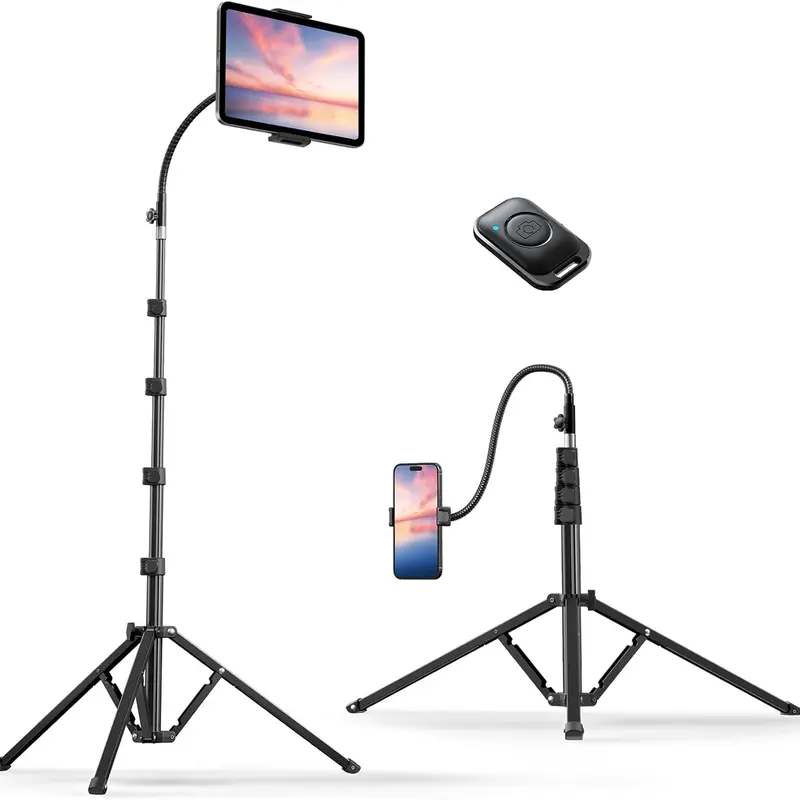 Weilisi 82" Tall Heavy Duty Phone Stand for Recording, Tablet Stand Holder with 15" Adjustable Gooseneck, Overhead Selfie Tripod for iPhone/iPad/Android for Recording/Live Streaming/Watching/Cooking/Lash Techs