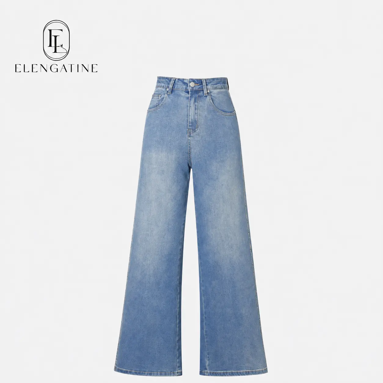 Elengatine Women's High-Waist Denim Jeans - Slim-Fit Cotton Blend with Sparkle Accents Silver Rhinestone Side Stripes - Elegant Urban Streetwear for Daily Outings, Parties, Polyester Bottom