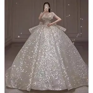 One-shoulder High-quality Long Trailing Heavy Industry Retro Wedding Dress