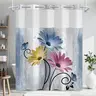 No hooks double-layer Daisy printed shower curtain, Waterproof fabric,Modern style home decoration, hotel, dormitory and bathroom accessories, 72x75in