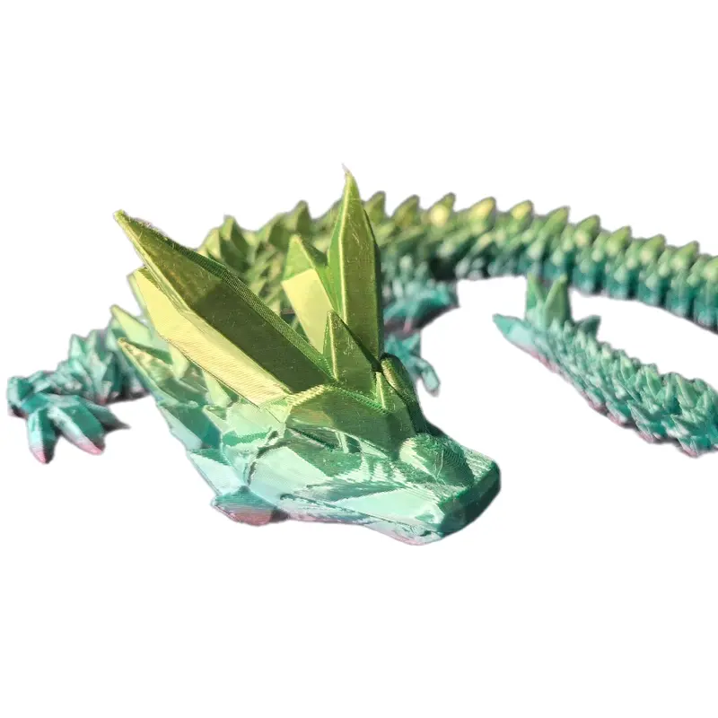 Crystal Dragon Figurine 24" Articulated Collectible Fantasy Creature Shimmer with Detailed Features and Vibrant Green & Purple Tones