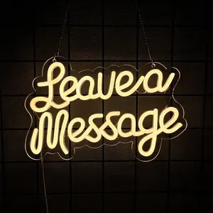 Leave a Message Neon Signs Wall Decor, LED Guestbook Sign, Welcome Sign, USB Powered for Salon Decor & Wedding Backdrop Decor