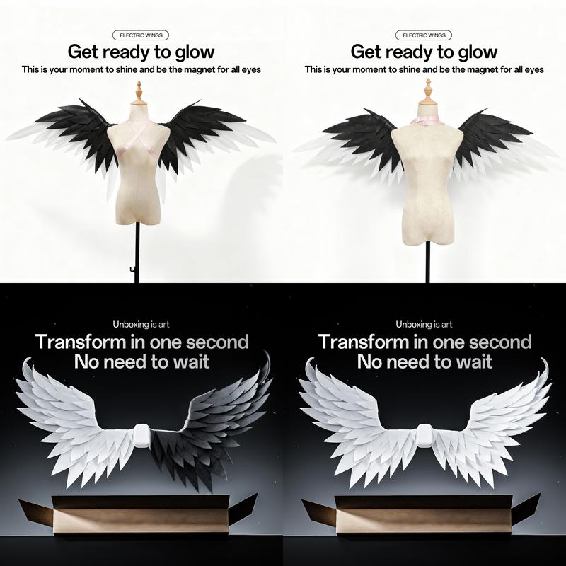 Foam Electric Wings Handmade Black White Unisex Cosplay Costume, Birthday Party Outfit, Christmas Gift, Photography Props, Clothing, Minimalist Basic