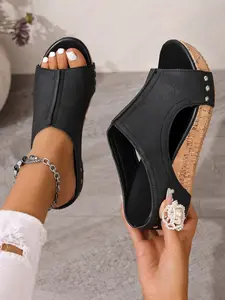 Women's Cork Sole Tie-Back Mules, Vintage Style Summer Commuter Casual Shoes, Multifunctional Cool Fashion Elegant Sandals, Comfortable and Stylish Footwear, Wedges