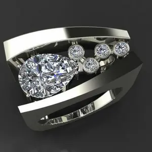 fashion trend personality alternative jewelry geometric three-dimensional inlaid synthetic moissanite ring