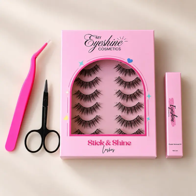 Eyeshine Self Adhesive Lash Starter Bundle Grace 12-16mm Lashes with Tweezer, Oil, Remover & Scissors for Trimming