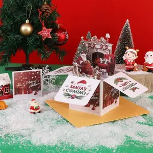 Christmas Cat Dog 3D Paper Sculpture Box, Pop-Up Design, Family Party Decoration, Santa Chimney Blessing Card, Perfect Gift for Friends