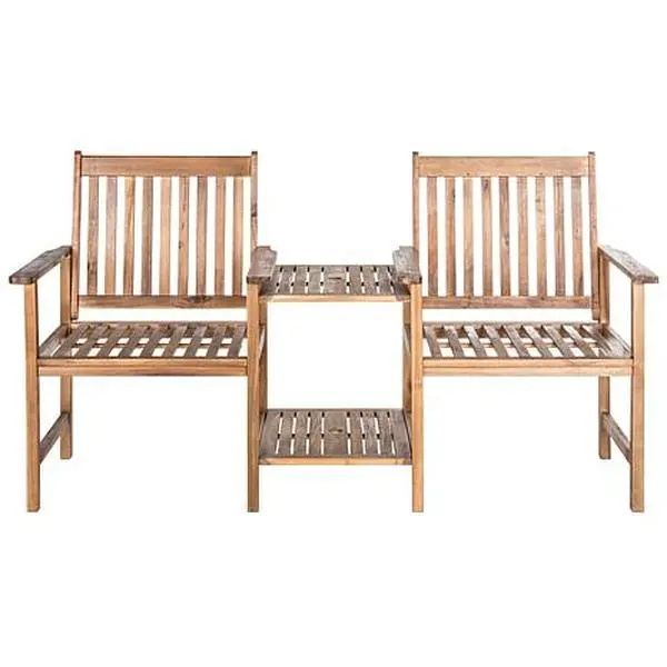 Safavieh Brea Twin-Seat Bench - Teak Brown Finish Safavieh Brea Twin-Seat Bench - Teak Brown Finish