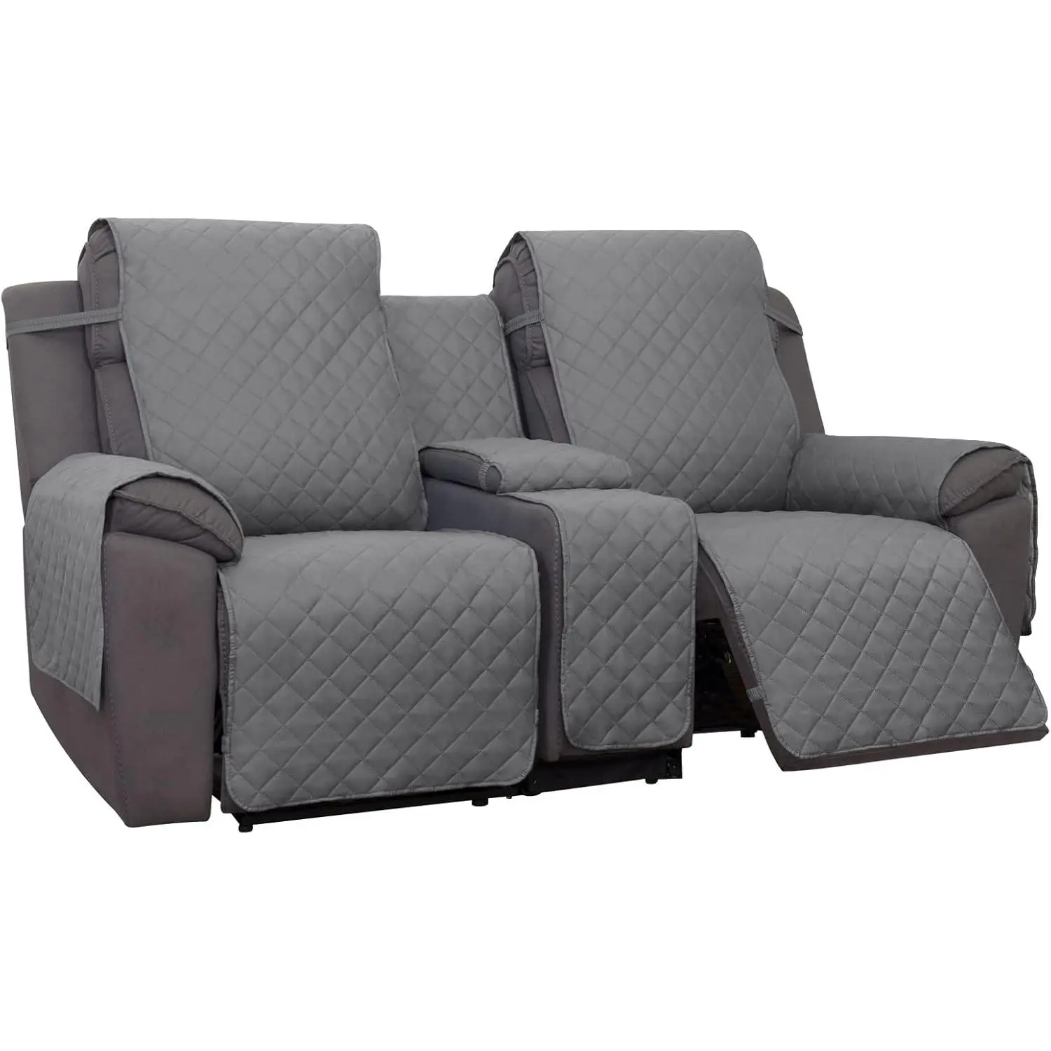 Water Resistant Reversible Loveseat Recliner Couch Cover for Double with Console  Non Slip Split Sofa Cover, Washable Reclining Cover for 2 Seat Recliner (2 Seat, Gray/Light Gray)