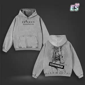 [ES]  Frieren Beyond Journey’s End Anime Vintage Washed Oversize Heavyweight Cotton Graphic T-Shirt Tee & Hoodie | Eternal Mage Rune Back Print Edition