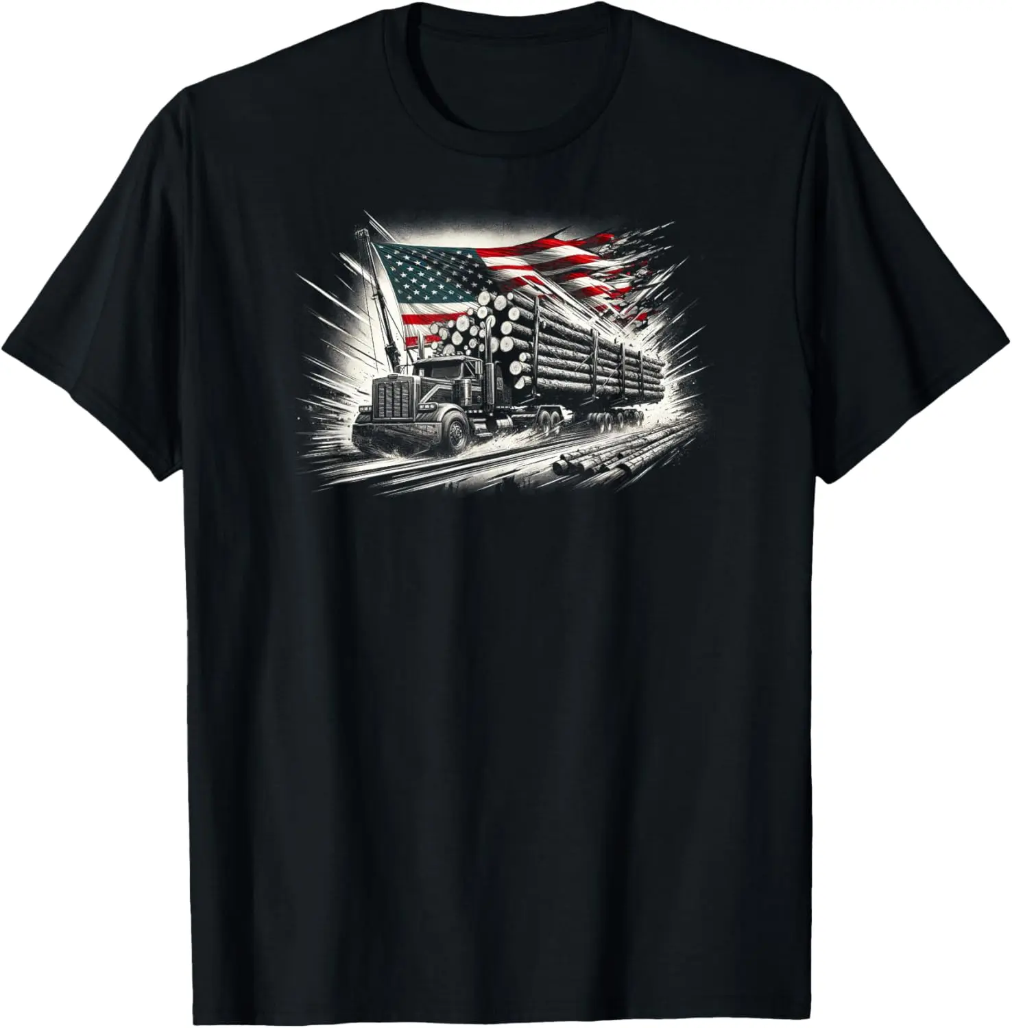 Cotton(pure) Vintage Logger With American Flag Logging/Carpenter T-Shirt