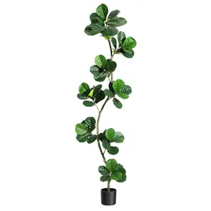5 6 7ft Artificial Fiddle Leaf Fig Tree – Lifelike Faux Plant with Black Planter, Large Indoor Floor Plant for Home & Office Decor
