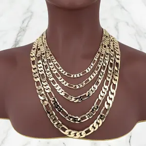 MaxBling81 14K Stamped Premium Quality High-End Gold Brass Figaro Chain 4mm ~ 12mm Necklace Jewelry Accessory Unisex Men Women