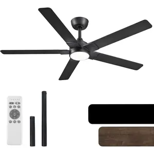 52 Inch Ceiling Fan, Downrod Ceiling Fans with Lights and Remote Control, Black, Reversible DC , Noiseless, 5  Double Style, 6CCT, Fans for Bedroom, Living Room, Indoor and Outdoor Use