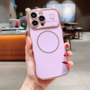 Magnetic Wave Edge iPhone Case, Heart Design, Shockproof Camera Protection, Fits iPhone 17/16/15/14/13, Stylish Accessory, Cover