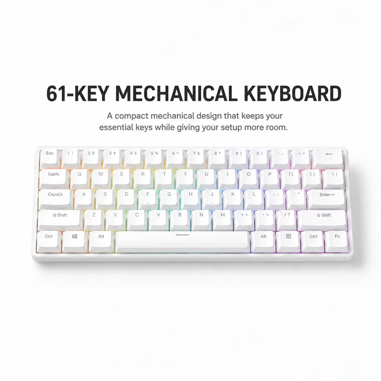 Blue Switch 61-Key Mechanical Gaming Keyboard, 60% Compact Keyboard, Tactile Clicky Switches, USB Wired Keyboard for PC, Mac, Laptop and Desktop
