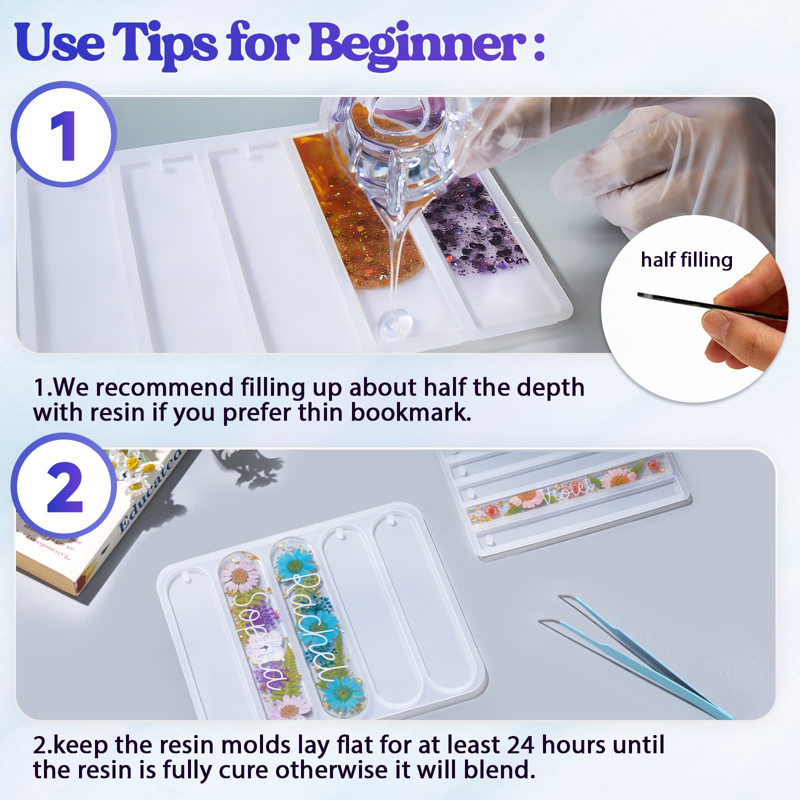 3-in-1 Silicone Bookmark Molds Set - 3 Shapes with 20Pcs Tassels for Epoxy Resin, Bookmark Resin Molds Silicone for DIY Handmade Bookmarks & Personalized Gifts - LET'S RESIN