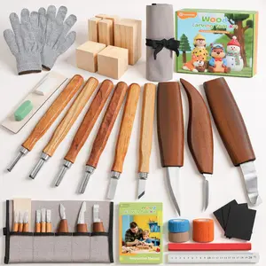 Wood Carving Kit with Carrying Bag, 29PCS Wood Carving Tools Whittling Kit Includes Carving Knives Carving Chisels Basswood Blocks Gloves, Woodworking Tools for Beginners DIY Hobbies, Gray