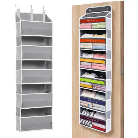 Over The Door Space-Saving Organizer - 6-Tier Hangable Unit with 6 Large Pockets, Mesh Side Pockets, Anti-Tilt Design, 44 lb Capacity, Shelves, DIY Label Sorting, Room Organization Products, Door-Space Saver, Home Goods, Dorm-Ready Storage for Bedroom
