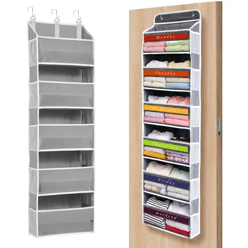 Over The Door Space-Saving Organizer - 6-Tier Hangable Unit with 6 Large Pockets, Mesh Side Pockets, Anti-Tilt Design, 44 lb Capacity, Shelves, DIY Label Sorting, Room Organization Products, Door-Space Saver, Home Goods, Dorm-Ready Storage for Bedroom