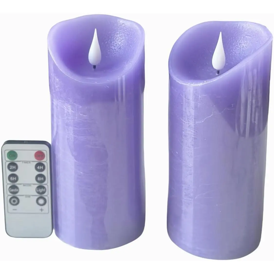 Large Purple Flameless Pillar Candles Set of 2, Real Wax with 3D Realistic Flickering Flame, Remote & Timer, Lavender Scented, Brightness Control, 3.15x7 in Dia, Home Decor Candle Lights for Beach, Bedroom, Trip, Window Decor, Camping, Basement