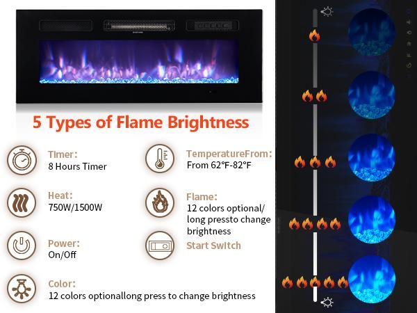 AOXUN 1500W DIY Electric Fireplace Insert 3-in-1 Wall Mounted Recessed Freestanding Heater with Adjustable Flame Remote Touch Control 8H Timer for Indoor Use