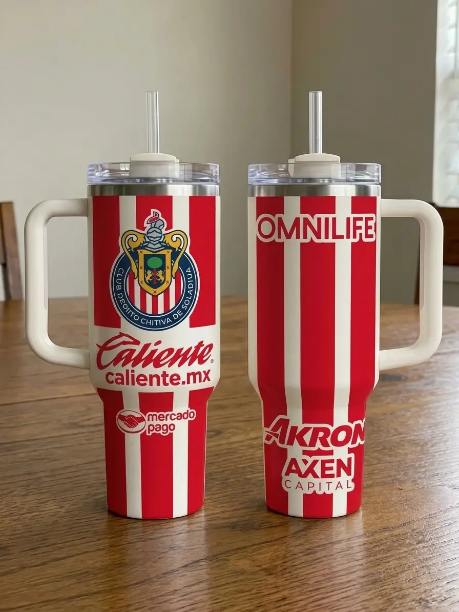 Chivas de Guadalajara Printed 40oz Soccer Tumbler with Handle, Vacuum-Insulated Stainless Steel Travel Mug with Insulation, Keeps Cold 24H Hot 12H, Father’s Day Gift for Men