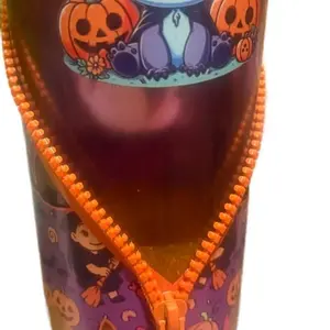 24oz Alien Zipper Tumbler with Halloween Design and Pumpkin Accents for Kids