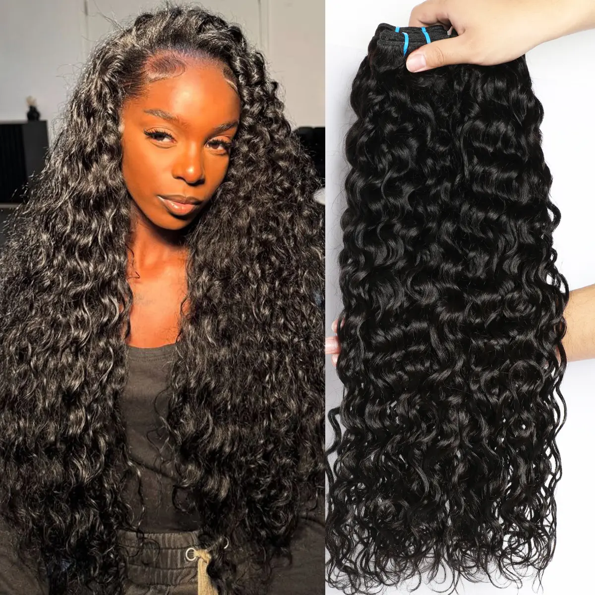 PerisModa Hair Water Wave Bundles Human Hair 12to30 Inch WATER  Wave Bundles 14A  100% Unprocessed Virgin Human Hair Wet and Wavy Bundle Double Weft Water Curly Weave 3 Bundles Natural Black