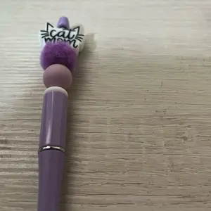 Cat Mom Purple Pen with Fuzzy Top and Stylish Design for Cat Lovers