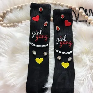 PATCHWORKZ Womenswear Junk Socks with Hat Chain and Embellishments Stones - Comfort Customized Outfit Love Style Heart, long