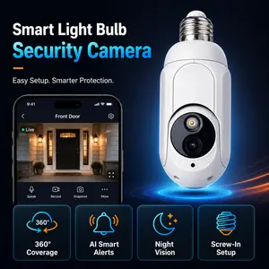 2026 Smart Light Bulb Security Camera, 3MP HD WiFi Indoor Home Camera, 360° View, AI Motion Alerts, Auto Tracking, Color Night Vision, Two-Way Talk, 24/7 Recording, TF Card & Cloud Storage Support