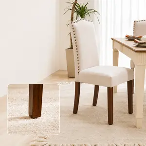Tufted Dining Chairs Set of 2, Beige Upholstered Parsons Accent Side Chairs with Padded Seat & Solid Wood Legs, Modern Fabric Kitchen Chairs for Dining Room, Living Room, Bedroom, Restaurant, Stylish Armless Diner Chairs