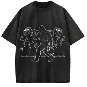 Bigfoot Weightlifting Acid Wash T-Shirt, Mineral Wash Shirt Funny Sasquatch Gym Acid Wash T-Shirt, Mineral Wash Shirt Soft Blend Athletic Tee Weight Training Workout Apparel Humorous Fitness Gift Men Women