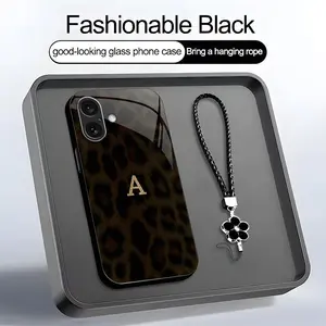 Luxury Leopard Print Phone Case with Lanyard Gold Initial Letter A-Z Cover for iPhone 16 Plus --975