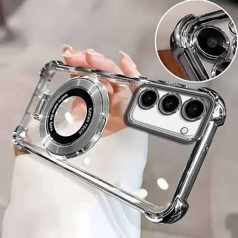 Suitable for [Galaxy S23+] high-end phone case🥰, Electroplated Luxury Clear Phone Case with Ring Stand Holder 4-Corner Shockproof Camera Protective Cover 952