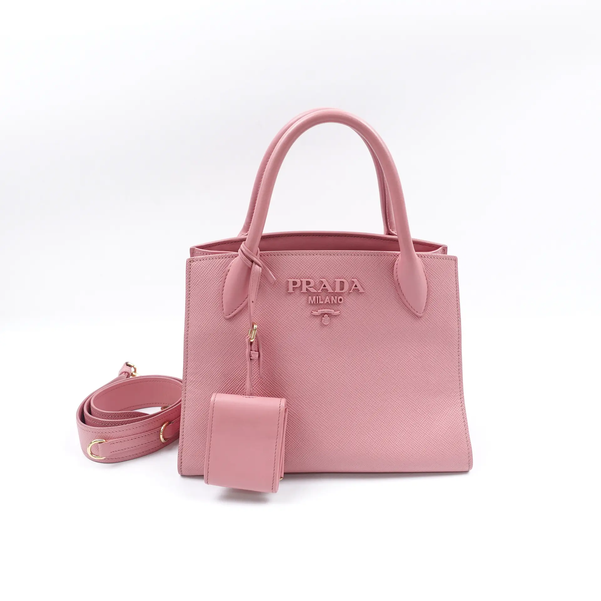 Pre-owned PRADA Calfskin Shoulder Bags Monochrome Pink Leather Shoulder Bag T10410509