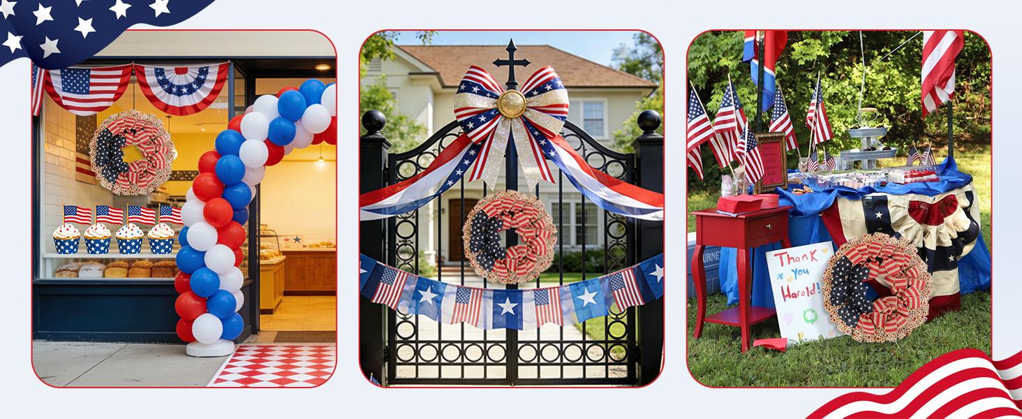 24Inch 4th of July Wreath  Patriotic Burlap, Stars & Stripes, USA 250th Anniversary  Memorial Day Flag Decor for Front Door Outdoor